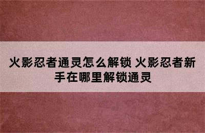 火影忍者通灵怎么解锁 火影忍者新手在哪里解锁通灵